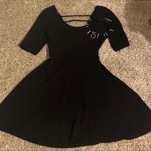 Skater Style Black Dress - Scoop Back - LBD